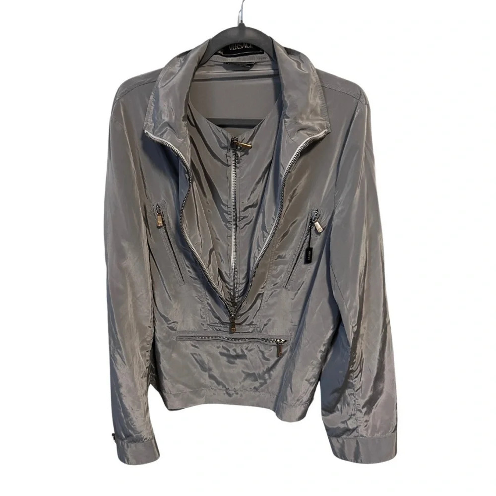 Vintage | Versace Double Zipper Silver Half-Zip Jacket | Size L (approx) - Picture 1 of 10
